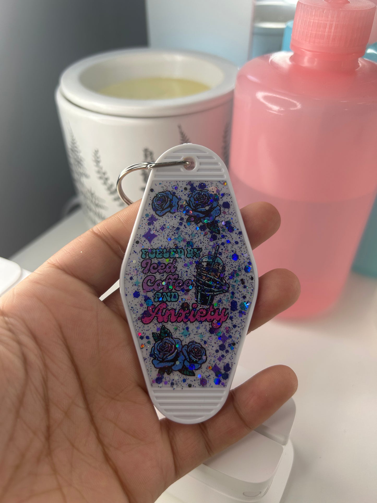 Fueled By Iced Coffee And Anxiety Hotel KeyChain