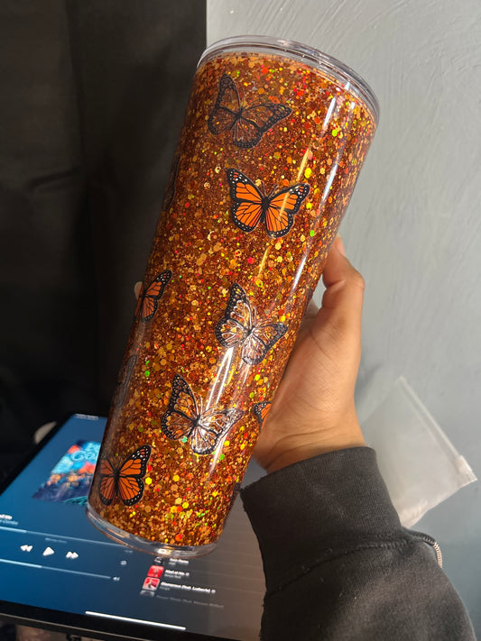 Orange Butterfly *Glow In The Dark* 24oz Acrylic Snowglobe