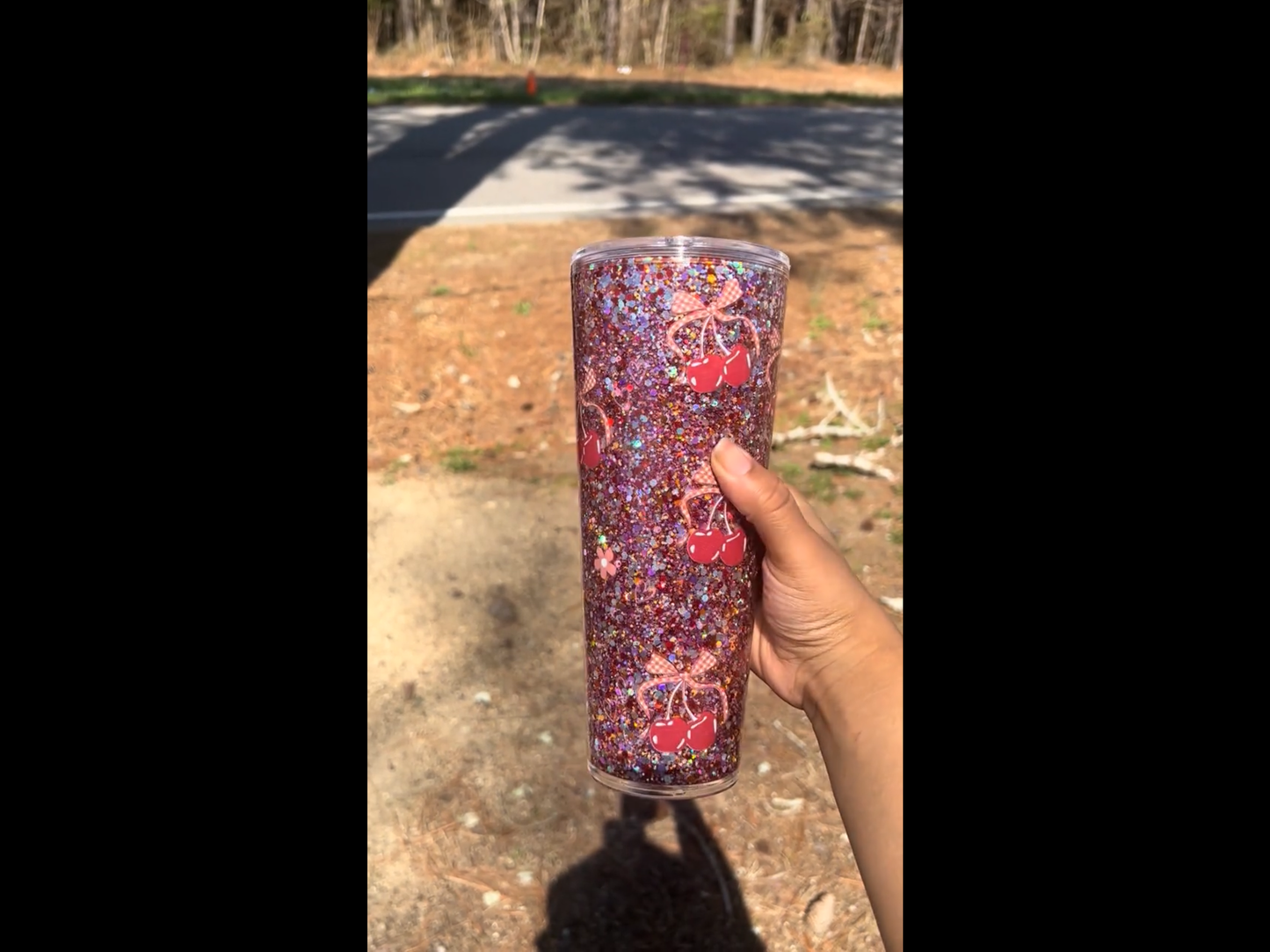 Checkered Cherry Bow 24oz Acrylic Snowglobe