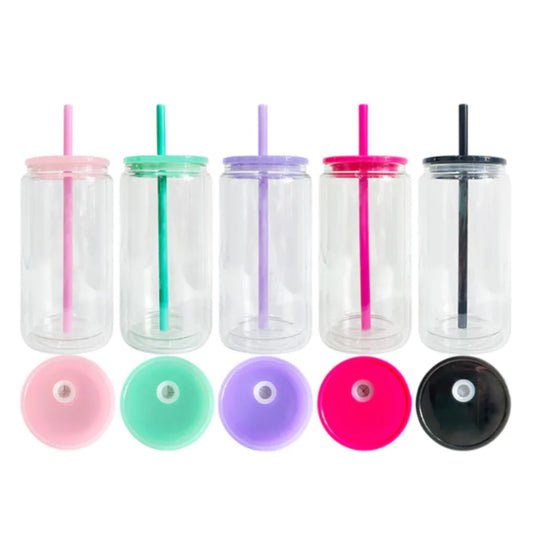 16Oz Clear Acrylic Snowglobe (Colored Lid)